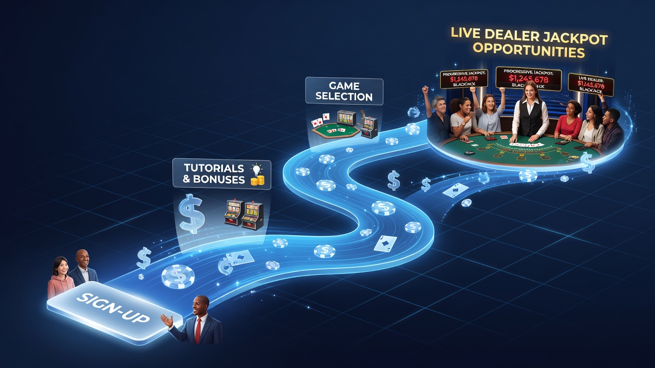 Live dealer gaming table with jackpot display and player interface elements