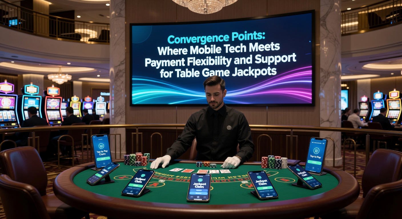 Illustration of interconnected mobile tech, payment gateways, and customer support tools supporting table game jackpots