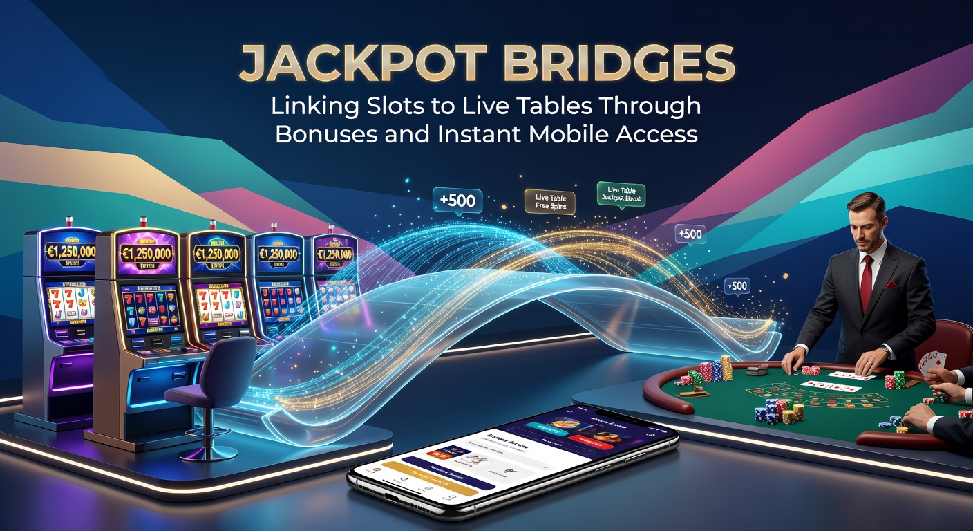 Smartphone screen displaying a jackpot slot transitioning to a live blackjack table via a glowing bonus bridge icon, highlighting mobile instant access