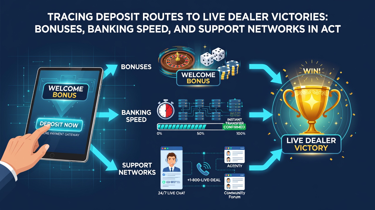 Diagram tracing banking transactions into live dealer interfaces with support chat elements