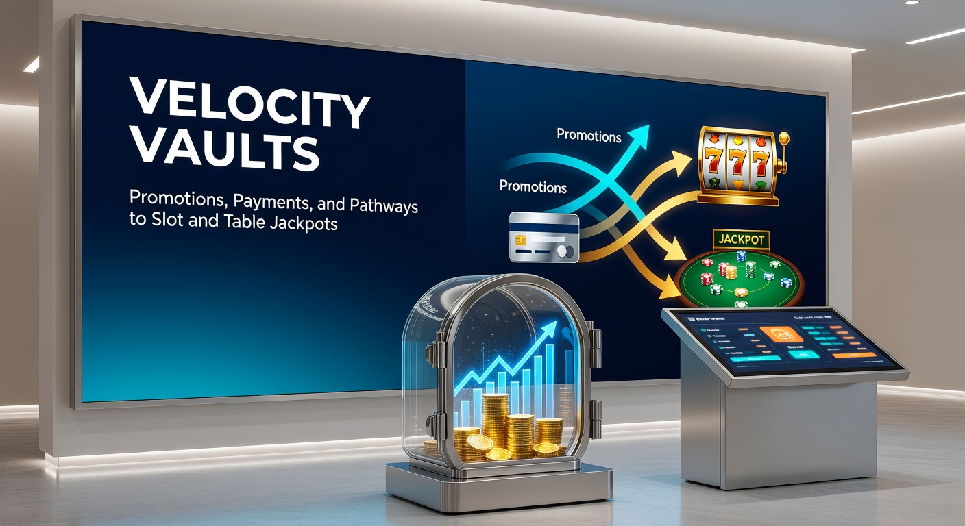 Close-up of payment gateway in Velocity Vaults, featuring instant deposit icons, jackpot pathways map, and promotional vault unlocking animation
